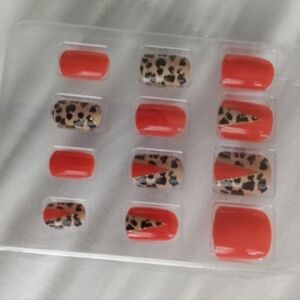 red and leopard print nails glue on press on statement nails